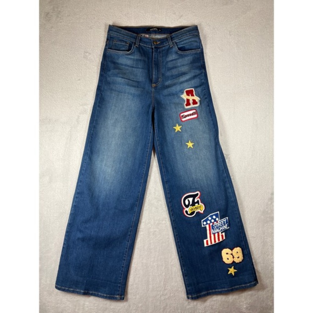 GJG Denim Women's Patchwork Wide Leg Jeans Medium Wash High Rise 13‎ USA Made